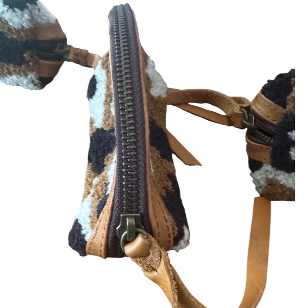 Cleobella Leopard Print Carpet Nesting Cosmetic Pouch Set of 3 Leather Trim Boho - Picture 9 of 10